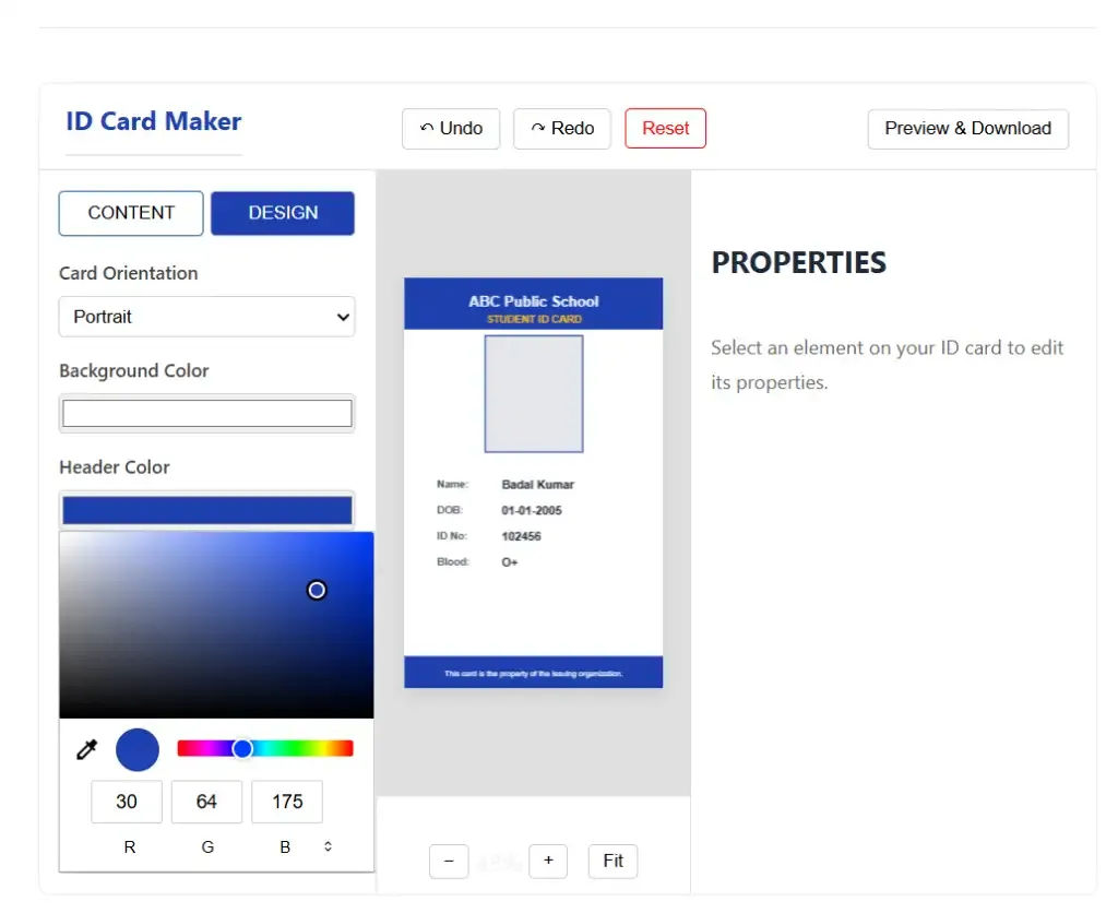 Customize ID card background and header colors