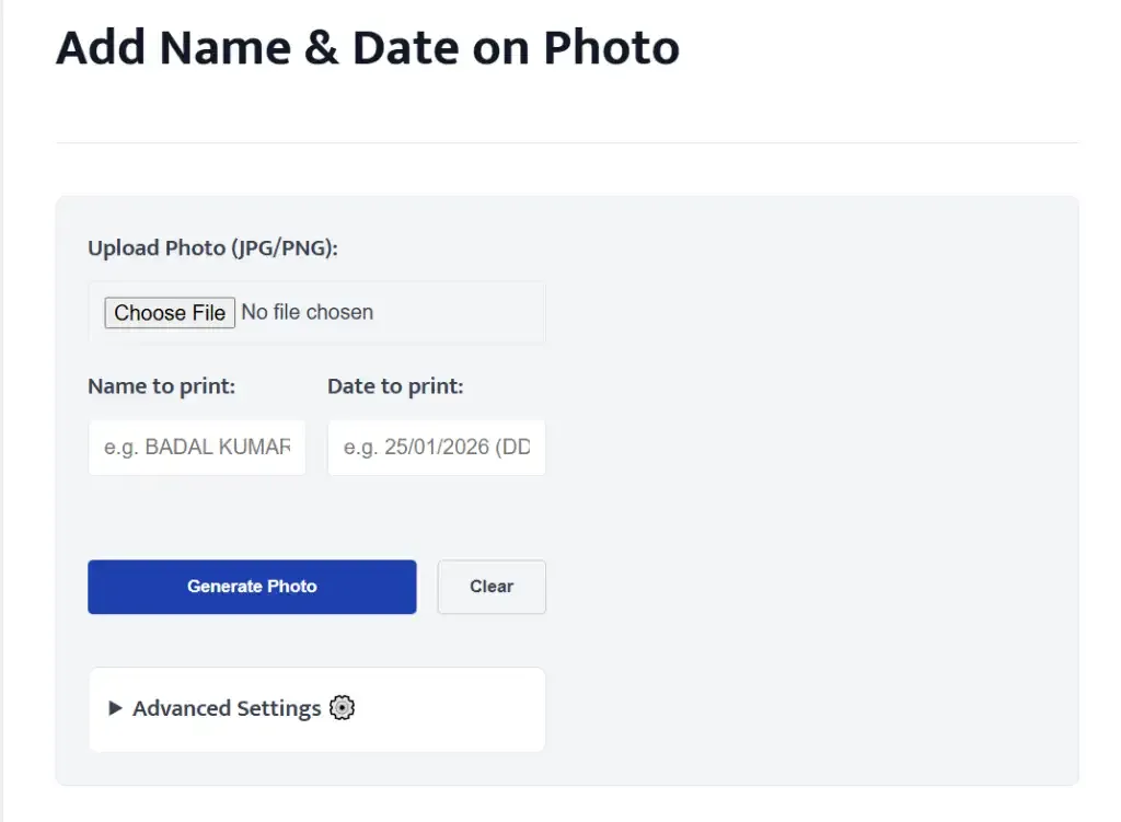 Upload Photo Add Name Date Tool