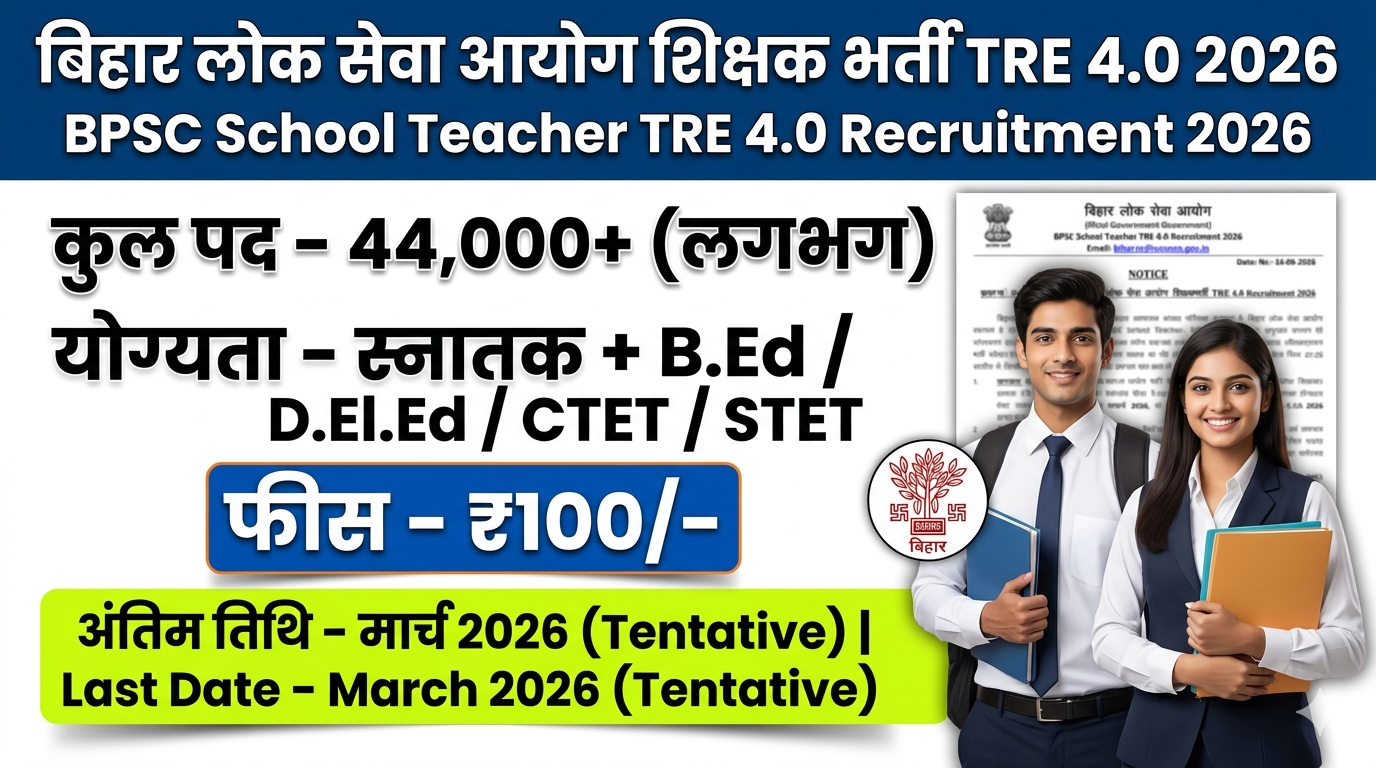 BPSC TRE 4.0 Recruitment 2026 बिहार शिक्षक भर्ती 44,000+ पदों के लिए Apply Online, यहाँ देखें Full Details