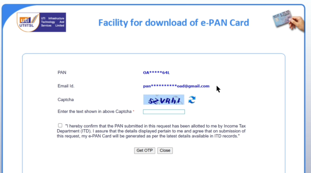 Pan Card Download from UTIITSL method